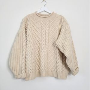 Paul James Cable Knit Aran Fisherman Chunky 100% Wool Sweater